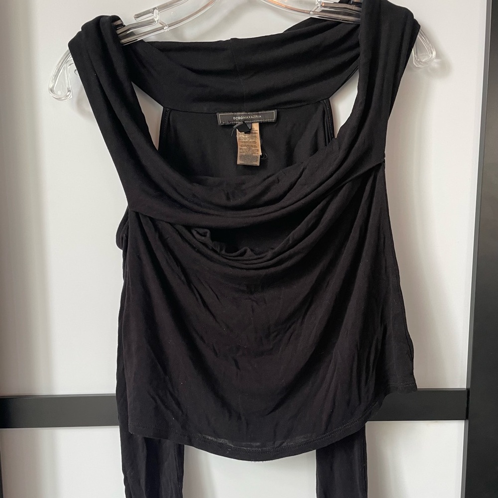 BCBGMaxAzria Women's Black XS Off Shoulder Stretch Top